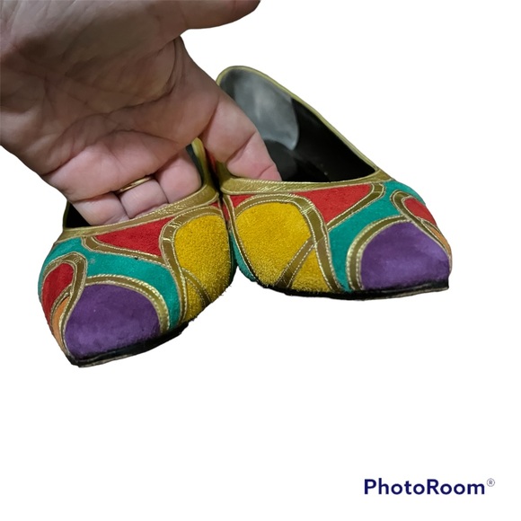 Vintage Margaret Jerrold suede multi-colored patchwork pumps - Picture 6 of 11